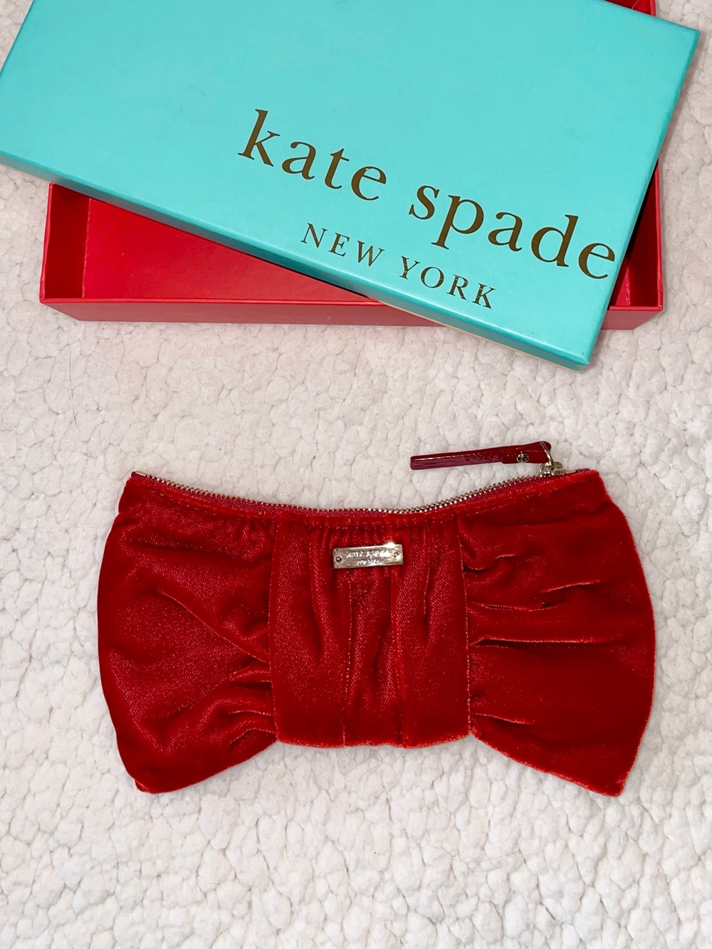 kate spade red velvet bow clutch pouch